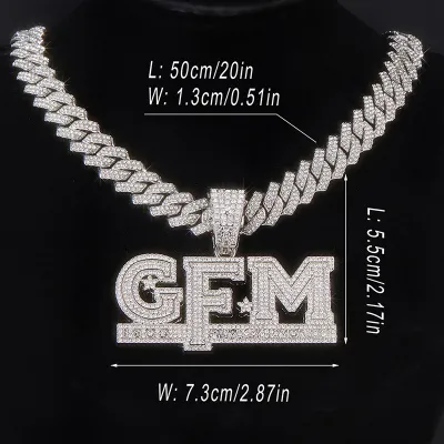 Men Exaggerated Hip Hop Alphabet Smiley Diamond Rhinestone Pendant Alloy Cuban Chain Necklace