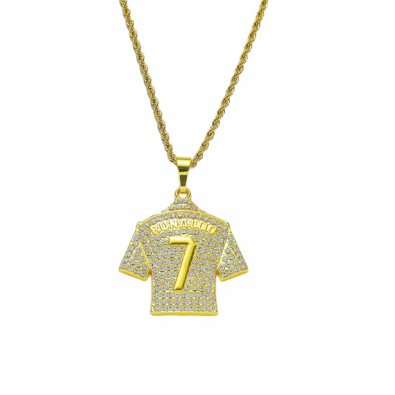 Men's Creative Hip Hop Rhinestone No.7 Jersey Pendant Necklace Chain