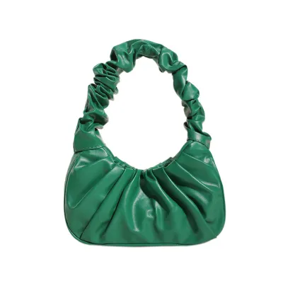 Women Fashion Solid Color Creased PU Shoulder Bag Medium Cloud Pack
