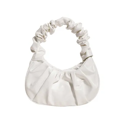 Women Fashion Solid Color Creased PU Shoulder Bag Medium Cloud Pack