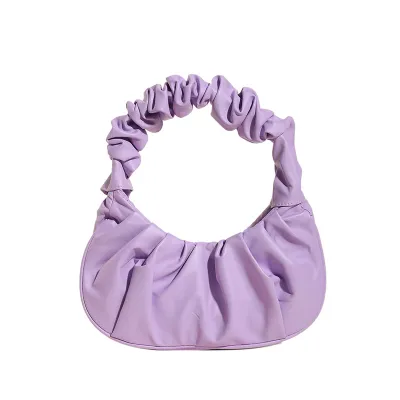 Women Fashion Solid Color Creased PU Shoulder Bag Medium Cloud Pack
