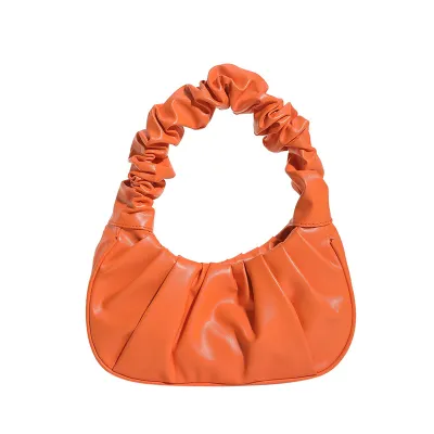 Women Fashion Solid Color Creased PU Shoulder Bag Medium Cloud Pack