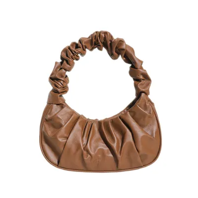 Women Fashion Solid Color Creased PU Shoulder Bag Medium Cloud Pack
