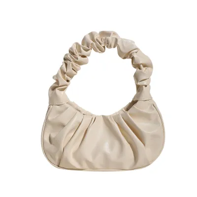 Women Fashion Solid Color Creased PU Shoulder Bag Medium Cloud Pack