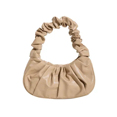 Women Fashion Solid Color Creased PU Shoulder Bag Medium Cloud Pack