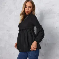 Women Pregnant Casual Puff Sleeve Long Sleeve Maternity Blouse Top