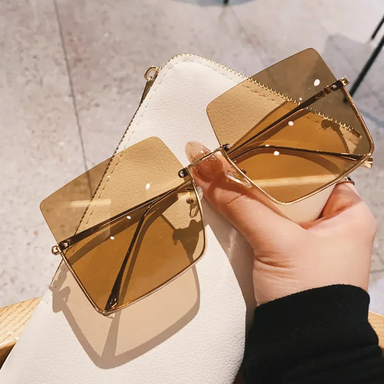 Women Fashionable Simple Metal Cut-Edge Half-Frame Square Sunglasses