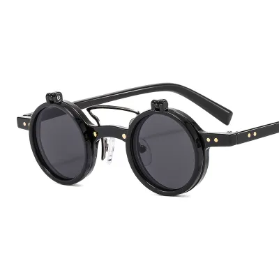 Y2K Outdoor Round Frame Punk Double Layer Flip Sunglasses