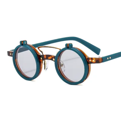 Y2K Outdoor Round Frame Punk Double Layer Flip Sunglasses