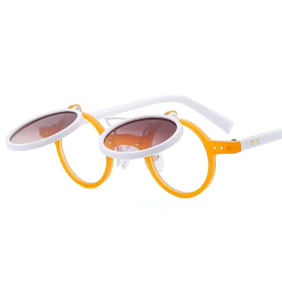 Y2K Outdoor Round Frame Punk Double Layer Flip Sunglasses