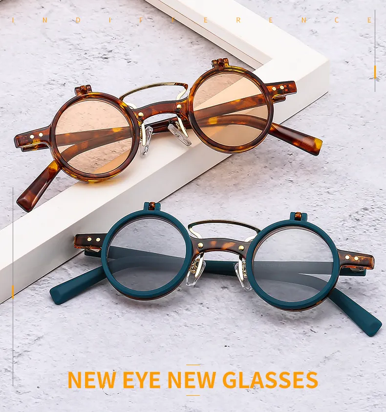 Y2K Outdoor Round Frame Punk Double Layer Flip Sunglasses