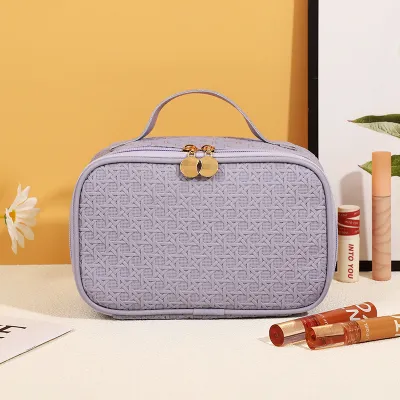 Urban Simplicity Plaid PU Leather Toiletry Bag for Travel Makeup Storage