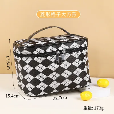 Houndstooth Plaid Travel Waterproof Portable Wash Bag Cosmetics Skin Care Storage Makeup Bag