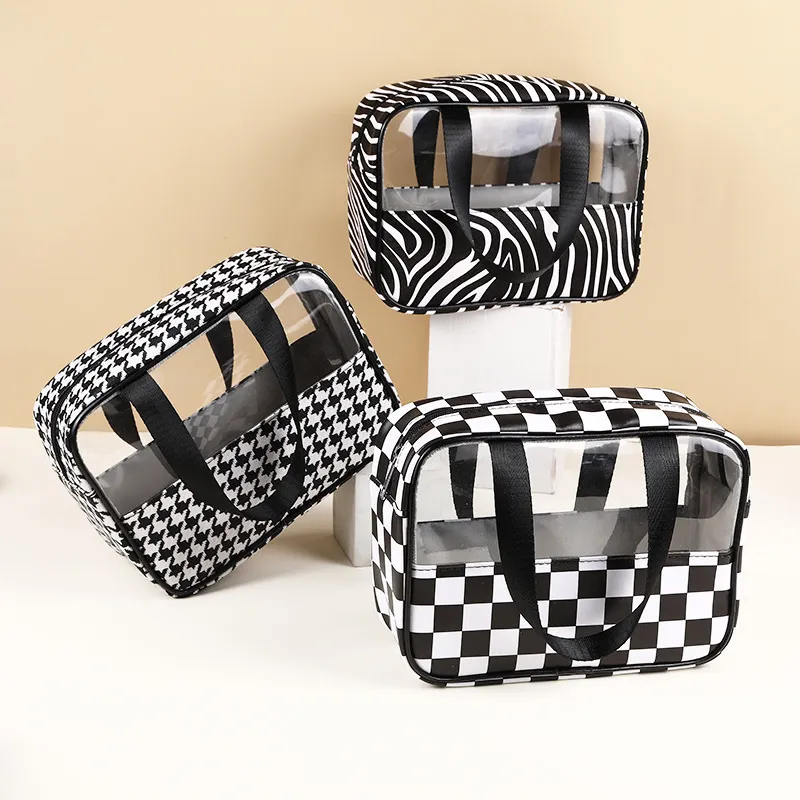 Houndstooth Plaid Travel Waterproof Portable Wash Bag Cosmetics Skin Care Storage Makeup Bag