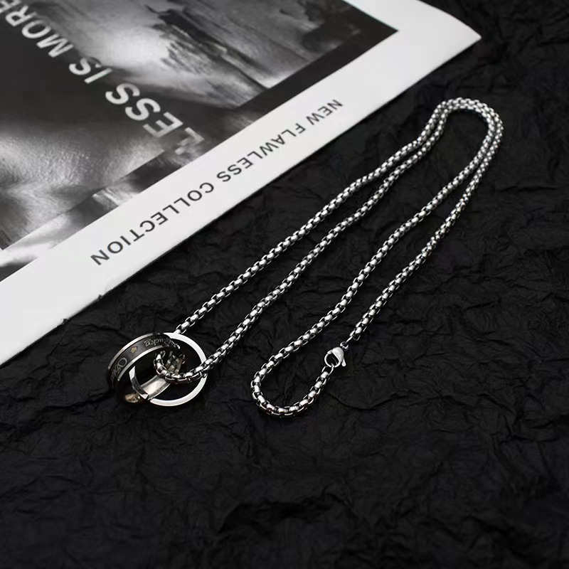 Double letterhead titanium steel hip shops hop necklace for men with fashionable acces