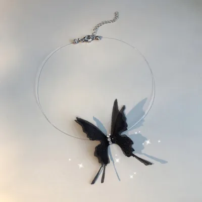 Women Fashion Creative Three-Dimensional Butterfly Lace Mesh Necklace