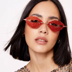 Women Fashion Creative Lips Rhinestone Sunglasses Frame