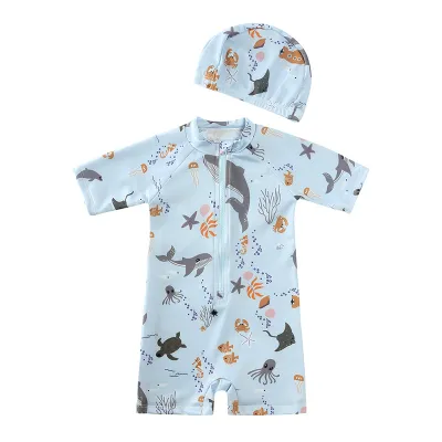 Kids Toddler Boys Girls Cute Sweet Cartoon Print Zipper Short Sleeve Round Neck Rompers