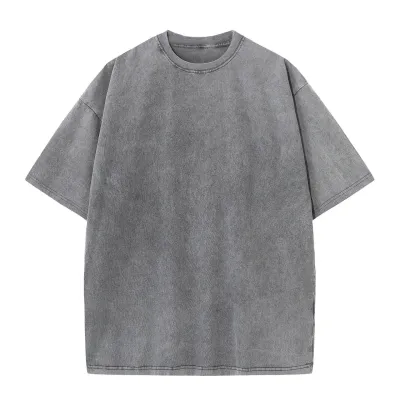 Women Fashion Retro Loose Shoulder Cotton Washed Distressed T-Shirt