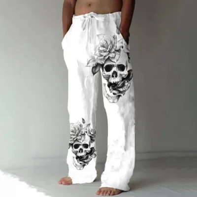 Men Fashion Retro Geometric Printing Straight Pants