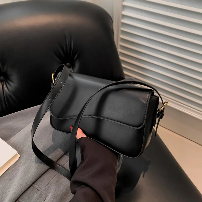 Women Fashion Solid Color Flap Square PU Crossbody Bag Medium Size Single Strap