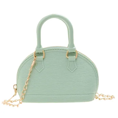 Women Fashion Solid Color Shell Shape Mini Chain Crossbody Bag PVC Zipper