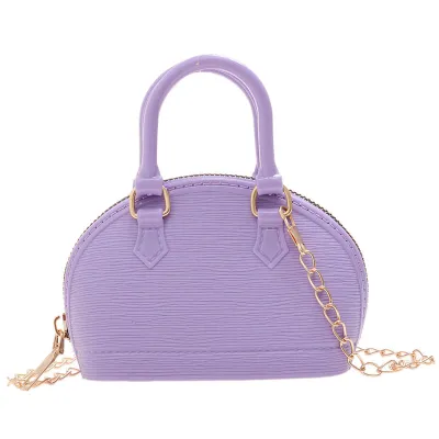 Women Fashion Solid Color Shell Shape Mini Chain Crossbody Bag PVC Zipper