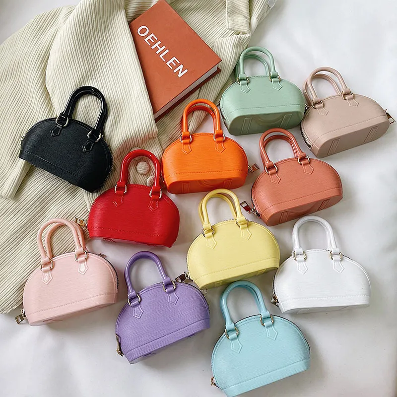 Women Fashion Solid Color Shell Shape Mini Chain Crossbody Bag PVC Zipper