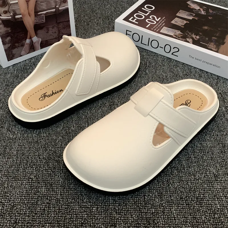 Women's Casual Plus Size Solid Color Cover Toe Flat Slippers PVC