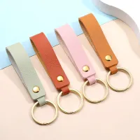 Women Simple Solid Color Leather Metal Keychain Pendant