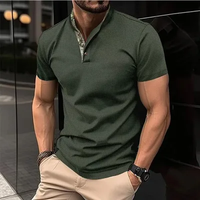 Men Fashion Casual Basic All-Match Solid Color Short Sleeve Lapel Polo Shirt