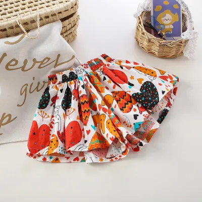 Kids Toddler Girls Casual Cartoon Print Culottes Skirt Mid-Waist Cotton Shorts All-Match
