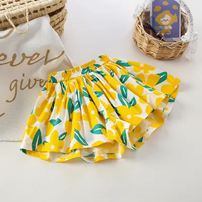 Kids Toddler Girls Casual Cartoon Print Culottes Skirt Mid-Waist Cotton Shorts All-Match