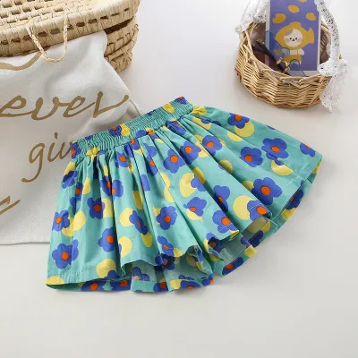 Kids Toddler Girls Casual Cartoon Print Culottes Skirt Mid-Waist Cotton Shorts All-Match