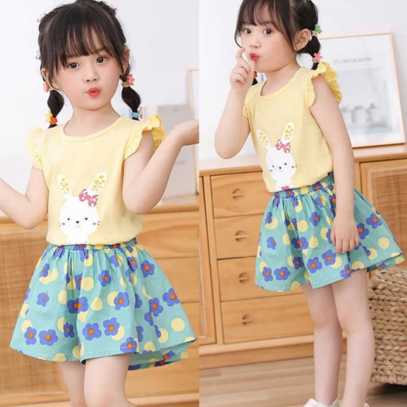 Kids Toddler Girls Casual Cartoon Print Culottes Skirt Mid-Waist Cotton Shorts All-Match