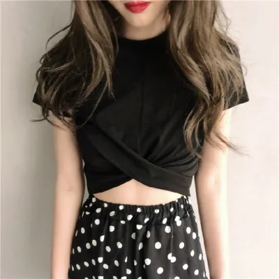 Women's Polyester Princess Style Loose Fit Solid Color Short Sleeve T-Shirt