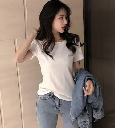 Women Casual Solid Color Round Neck Short Sleeve Milk Fiber T-Shirt
