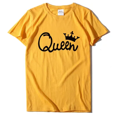 Women Fashion Simple Queen Letter Crown Print Round Neck Short Sleeve T-Shirt
