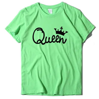 Women Fashion Simple Queen Letter Crown Print Round Neck Short Sleeve T-Shirt