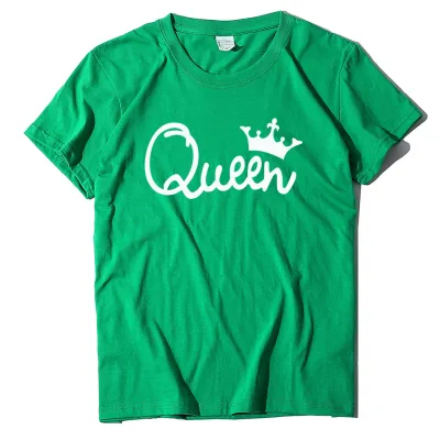 Women Fashion Simple Queen Letter Crown Print Round Neck Short Sleeve T-Shirt