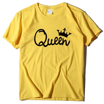 Women Fashion Simple Queen Letter Crown Print Round Neck Short Sleeve T-Shirt