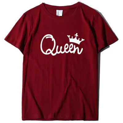Women Fashion Simple Queen Letter Crown Print Round Neck Short Sleeve T-Shirt