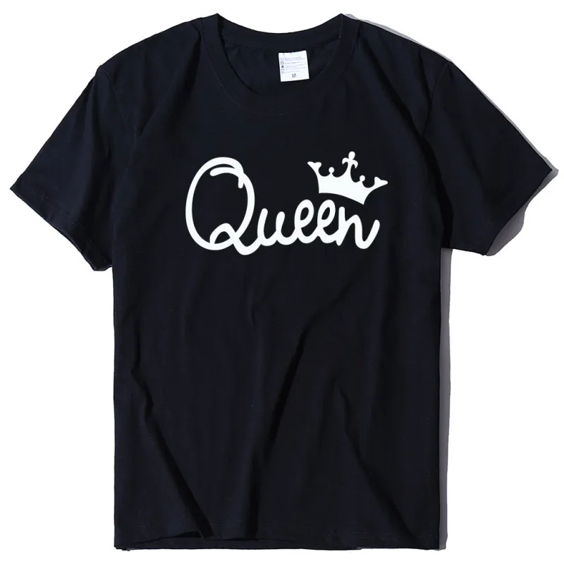 Women Fashion Simple Queen Letter Crown Print Round Neck Short Sleeve T-Shirt