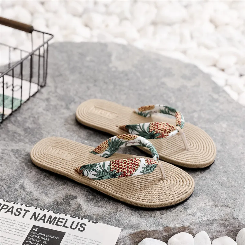 Women Casual Plus-Size Imitation Hemp Rope Flat Flip-Flop