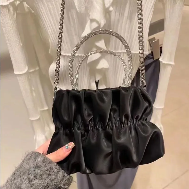 Women Fashion Creased Cloud Bag Chain Crossbody Bag Small