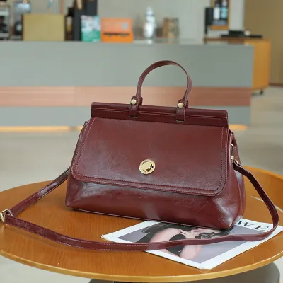 Women Simple Retro Solid Color Large Capacity PU Clap Handbag Crossbody Bag