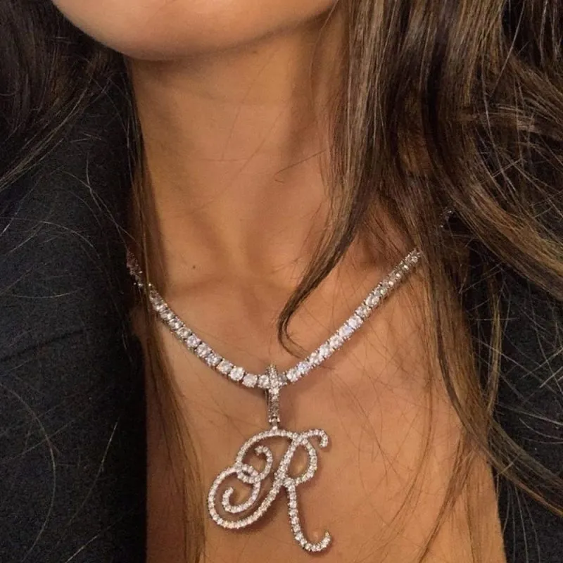 Women Fashion Simple 26 English Alphabet Rhinestone Necklace