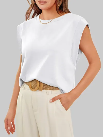 Women Casual Basic Cap Sleeve Summer T-Shirt Stripe Check Pattern Polyester Loose Fit