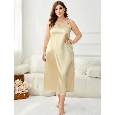 Women Plus Size Elegant Sling Pajamas Dress in Simulation Silk