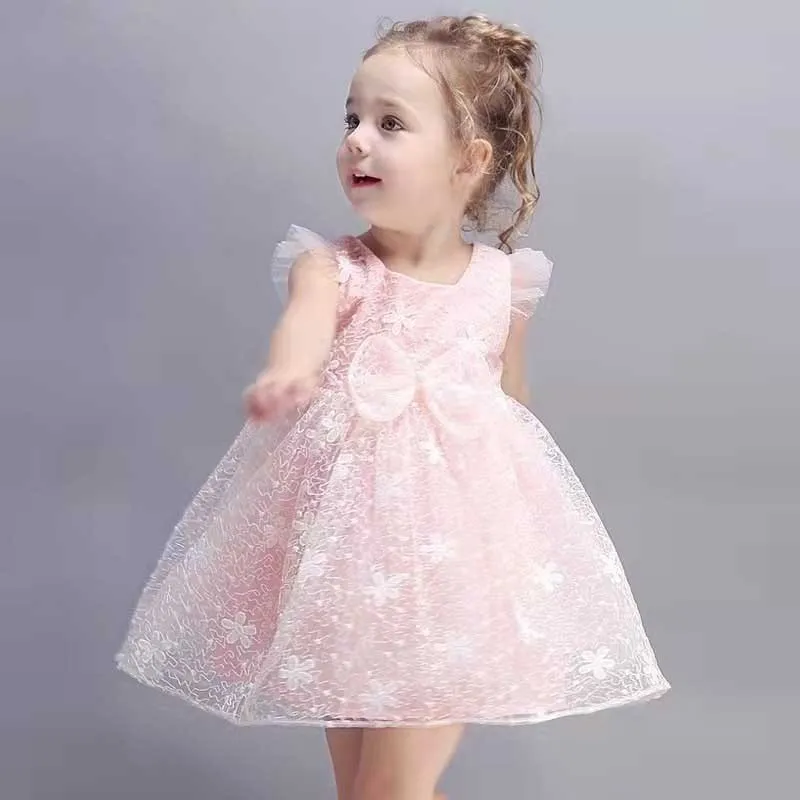 Kids Baby Girls Sweet Princess Cami Dress with Mesh Floral Bow